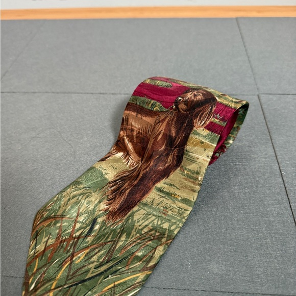 🐕 Vintage Chaps Ralph Lauren Italian Silk Tie Irish Setter Hunting Dog Scenic - Picture 1 of 4